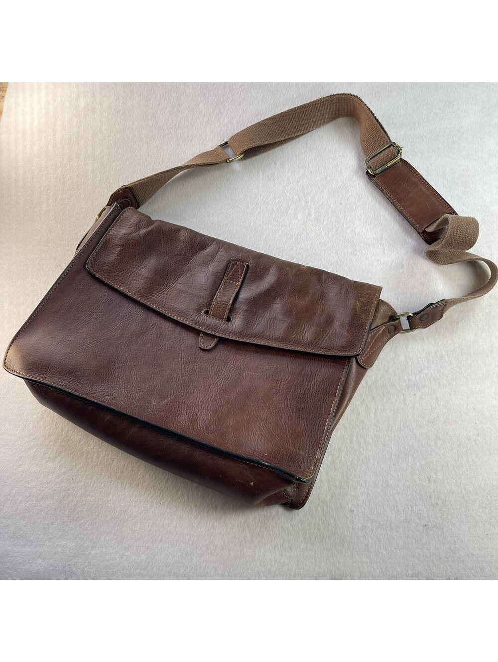 Men's John Lewis Brown Leather Half Flap Messenger Laptop Satchel Shoulder Bag
